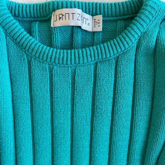 Vintage Jantzen Chunky Knit Aqua Teal Combed Cotton Sweater - Picture 4 of 8